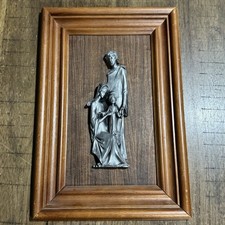 Vtg Peltro Cesellato A Mano Italy Wall Hanging Pewter Baby Jesus Mary Joseph 3D picture