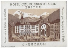 Grand Hotel Couronnes & Poste Brigue Brig Switzerland Vintage Card Escher Travel picture