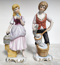 Enesco Young Man with Fish and Net and Young Lady with Bird and Cage Figurines 2 picture