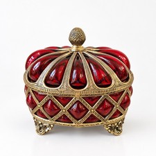 Ruby Red Caged Bubble Glass Brass Apothecary w/Lid Baroque Antique Style picture