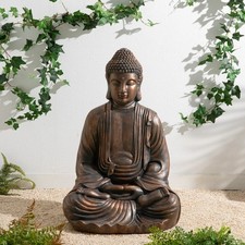 Large Zen-Style Meditating Buddha Statue Hand Painted Bronze Finish 29.50