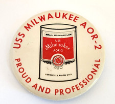 Vintage USN USS Milwaukee AOR-2 Replenishment Oiler US Navy Ship Button Pin picture