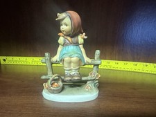 Goebel Hummel Just Resting #112 TMK6 Figure Germany Girl On Fence Signed 5” 1938 picture