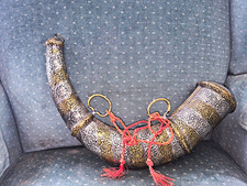 Antique 19thC Moroccan Berber Horn Powder Flask - Chased Brass & Copper picture
