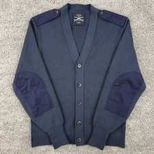 Military Equipment Cardigan Mens 40R Blue Elbow Patch Wool Made In Great Britain picture