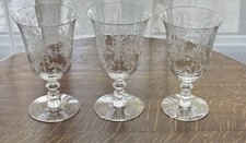 (3) Heisey Orchid Etched Wine Glasses Water Goblets 8 Oz picture
