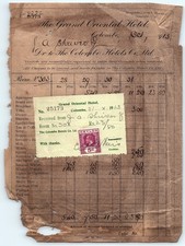 1913 Grand Oriental Hotel Colombo billhead with Ceylon stamp picture