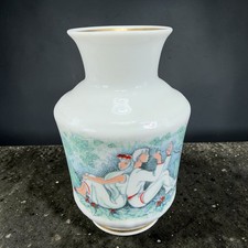 Vintage Polonne ZHK Porcelain Vase Vessel Soviet Folk Art Couple Flute Gold Rim picture