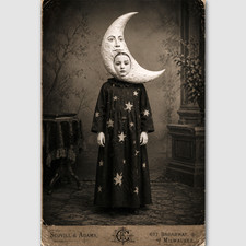 Creepy Girl Moon Costume Victorian Oddities Halloween Vintage Photo Print 59 picture