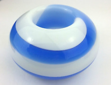 Blue and White Blown Glass Swirl Design Round Tea Light Votive Candle Holder picture