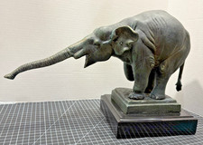 Vintage Italian Bronze Elephant Sculpture Solid Statue Figurine on Marble Base picture