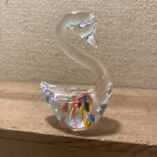 Murano Style Clear Art Glass Paperweight Swan Beautiful colors inside & bubbles￼ picture