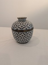 Vintage Thai Celadon Blue White Covered Ginger Jar Pot Urn Signed Crackle Glaze picture