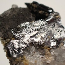 NAGYAGITE * METALLIC-BRIGHT TABULAR CRYSTALS ON QUARTZ  Sacarimb, ROMANIA picture