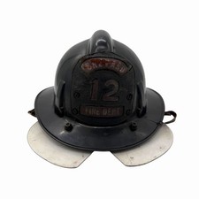Vintage MSA Topgard Firefighter Helmet Black Leather Shield Brevard Fire NC 12 picture