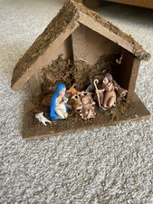 Vtg Fontanini Nativity Set Depose Italy 70s Wood manger Jesus Mary Joseph picture