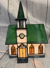 STAINED GLASS Church Country Lighted Vintage picture