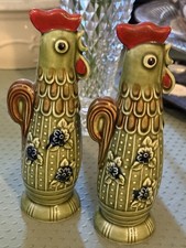 Vintage Quon Quon Japan Green Ceramic Rooster Cottagecore Salt & Pepper Shakers picture