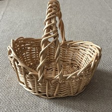 Vintage Basket Natural Tone Woven Wicker Gathering Basket With Handle picture