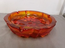 Large Heavy Vintage ASHTRAY by L.E. Smith Ruby Red Orange Amberina Glass Beauty picture