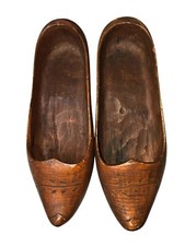 Vintage Hand-Carved Wooden Clogs Decorative Etching Decor Dutch French Decor picture
