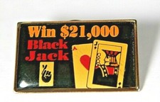 Vintage Oregon Lottery Lapel Pin Tack Black Jack Win $21,000 21 Aces Collectible picture