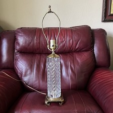 Vintage Galway Irish Crystal Leah Table Lamp Brass Cylinder Column Cut Glass picture