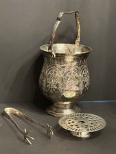 Vintage Leonard Hand Chased EPNS Silverplate Ice Bucket Insert Tongs 3 Pc Set picture