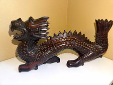 Vintage MidCentury Hand-Carved Rosewood Chinese Dynamic Serpentine Dragon Statue picture