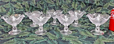 PRESSED DEPRESSION GLASS RUFFLED TOP FOOTED SHERBERT BOWLS 7 PC SET, POLAND , picture