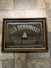 Vintage Old Bushmills Irish Whiskey Mirror w/ Wooden Framed 15