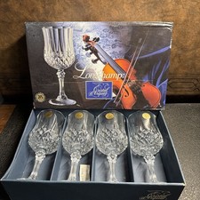 VTG French Cristal D'Arques LONGCHAMP Set/4 Crystal Wine Glasses w/box 5.75 oz picture