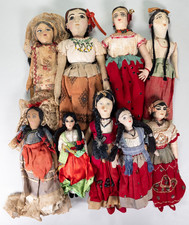 Set of 9 Vintage/Antique Mexican Rag Dolls - Tehuanas and China Poblanas picture