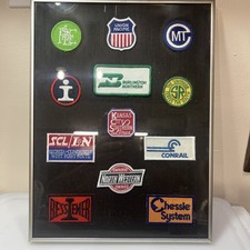 12 Vintage Railroad Patches Framed Union Pacific Bessemer Conrail Chessie Etc picture