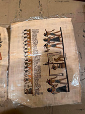 Egyptian Papyrus Style Artwork Judgment Scene w/ Hieroglyphs and Figures picture