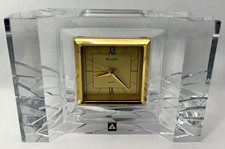 Bulova B9803 Clear Crystal Desk Clock Quartz Alarm Roman Numerals Working picture