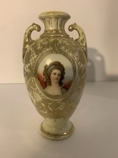 ANTIQUE 1909 Nippon Hand-Painted Vase, Countess Anna Potocka Portrait Gold/Roses picture