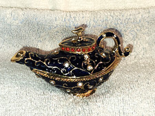 QIFU Aladdin Lamp Blue Enamel Bejeweled Hinged 3.75