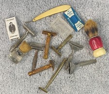 Lot of (9) Nine Vintage Razors (2)Two Brushes (3) Three Razor Boxes picture