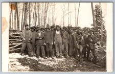 RPPC Logging Crew Lumberjacks Group Photo Log Pile Woods Occupational c1910s picture