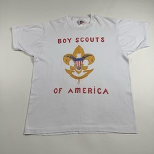 Vintage Hand Painted Boy Scouts Of America T-Shirt XL White Made In USA BSA picture