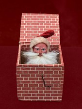 RARE ANTIQUE GERMAN PAPER-MACHE SANTA CLAUS CHRISTMAS JACK-IN-THE-BOX TOY c1915 picture