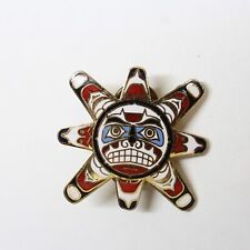 Pacific Northwest Tribal Art Sun Pin Brooch Angry Cloisonne Lapel Collectible picture