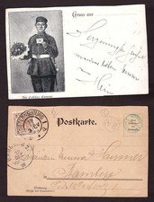 1898 German Postcard - Gruss Aus.. - A Soldier with Flowers and Letter picture