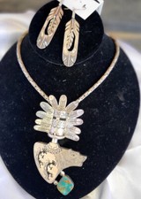 HEAVY VINTAGE STERLING SILVER WOLF KACHINA NECKLACE STAMPED EN picture