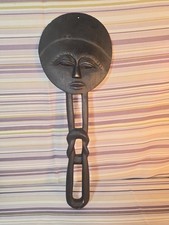 Vintage African Folk Art Ghana Face Wood Carved Hanging Wall 19.5” picture