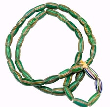 22” Antique Venetian Watermelon African Trade Bead Strand W/ Two Chevron Beads picture