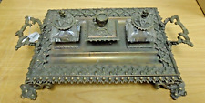 Antique Victorian Bronze Inkwell with gorgeous detail glass wells picture