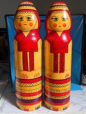 Vintage USSR Russian Matryoshka Wooden Bottle Holders Soviet Folk Art Set of 2 picture