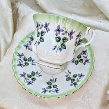 Vintage Royal Albert 4470 Violets Green Ombre Teacup Saucer English Bone China picture